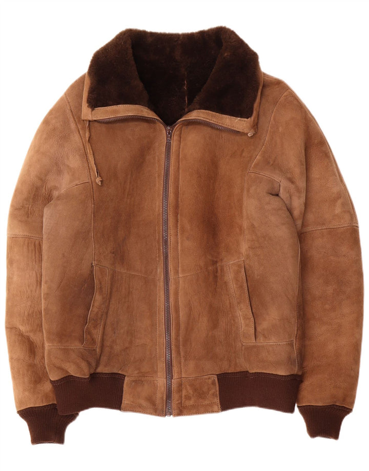 Vintage Ανδρικό Shearling Jacket IT 52 XL Brown Colourblock