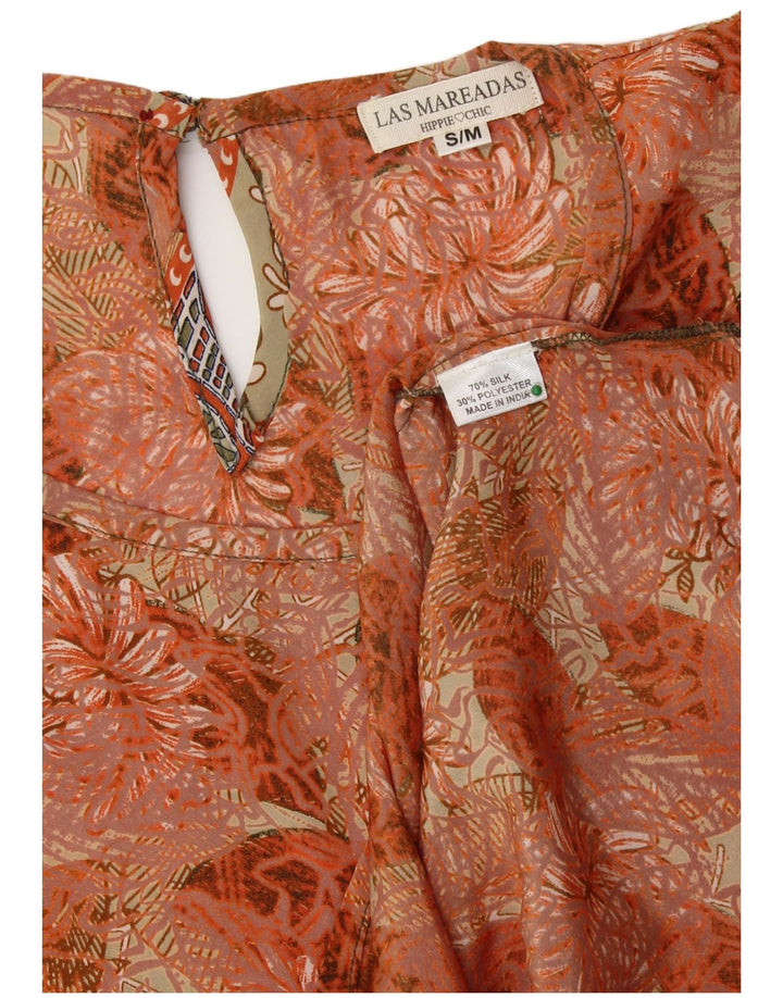 Γυναικεία υπερμεγέθη μπλούζα LAS MAREADAS Top UK 10 Small πορτοκαλί λουλουδένιο μετάξι