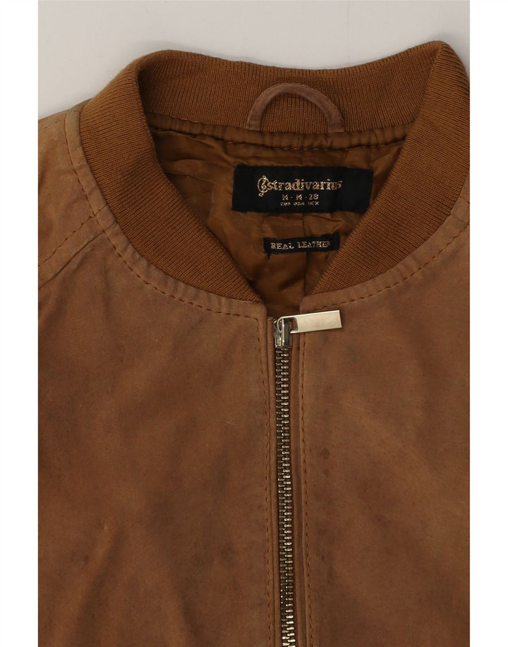 STRADIVARIUS Γυναικείο Suede Bomber Jacket UK 14 Medium Beige Leather