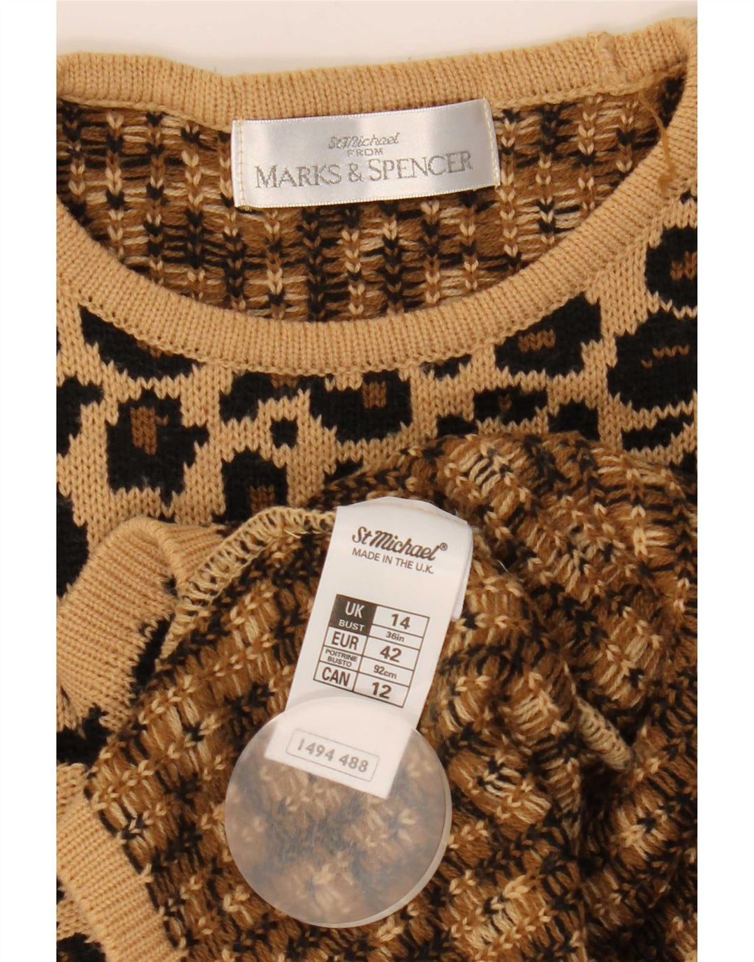 Marks & Spencer Γυναικείο πουλόβερ με λαιμόκοψη UK 14 μεγάλο καφέ
