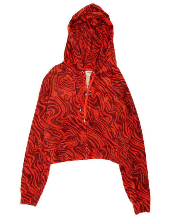 Juicy Couture Womens Crop Zip Hoodie Sweater UK 16 Large Orange