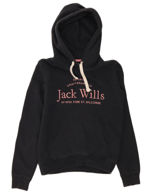 Jack Wills Γυναικείο γραφικό Oversized Hoodie Jumper UK 4 XS Μαύρο βαμβακερό