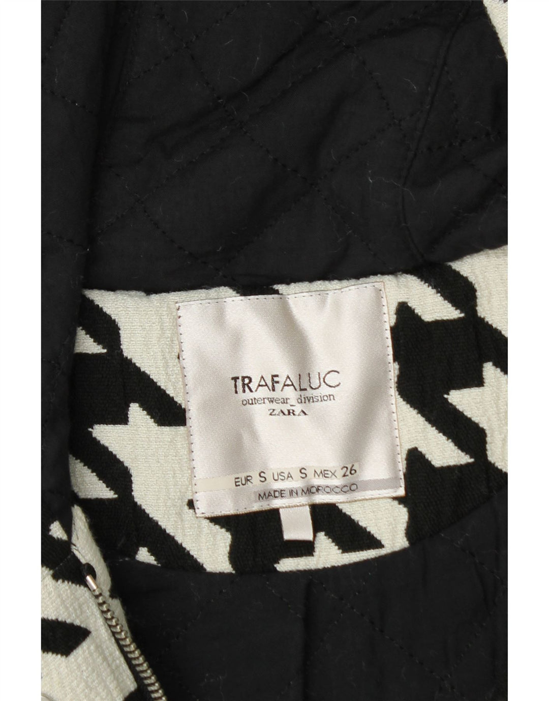 ZARA Γυναικείο παλτό αντιανεμικό μεγάλου μεγέθους UK 10 Small White Houndstooth