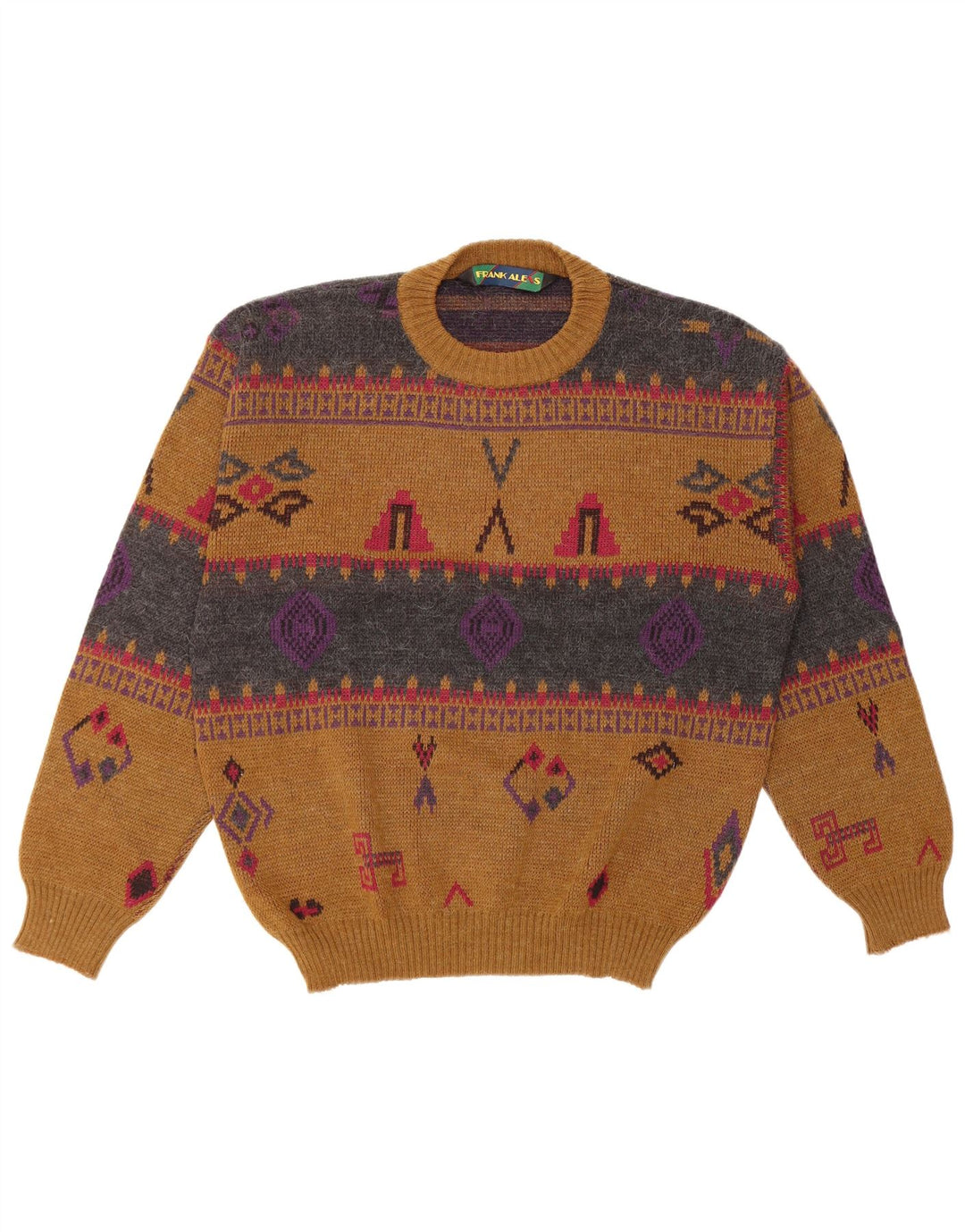 FRANK ALEXS Ανδρικό πουλόβερ με λαιμόκοψη IT 48 Μεσαίο καφέ γεωμετρικό