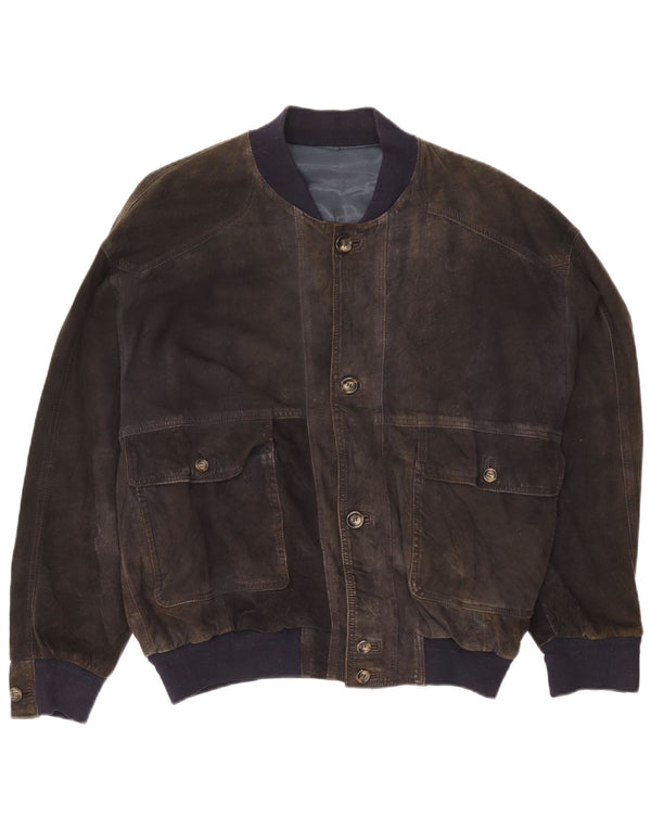 Vintage Ανδρικό Suede Bomber Jacket UK 42 XL Γκρι Δερμάτινο