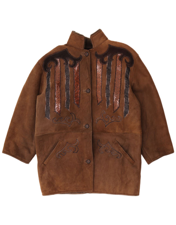 Vintage γυναικείο παλτό τραχτέν Shearling EU 44 XL καφέ Animal print