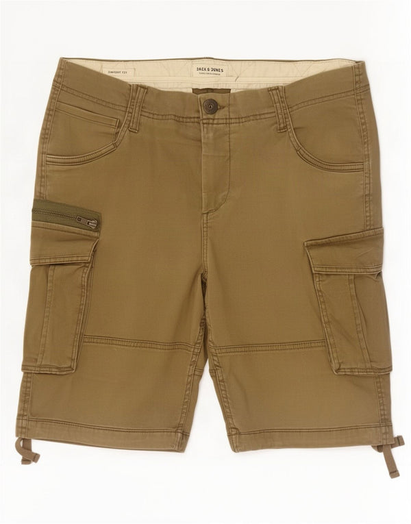 Jack & Jones Mens Comfort Fit Cargo Shorts Large W34 Khaki Cotton