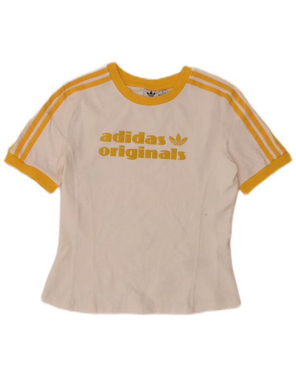 Γυναικείο T-Shirt Adidas Crop Graphic Top UK 12/14 Medium White Colourblock