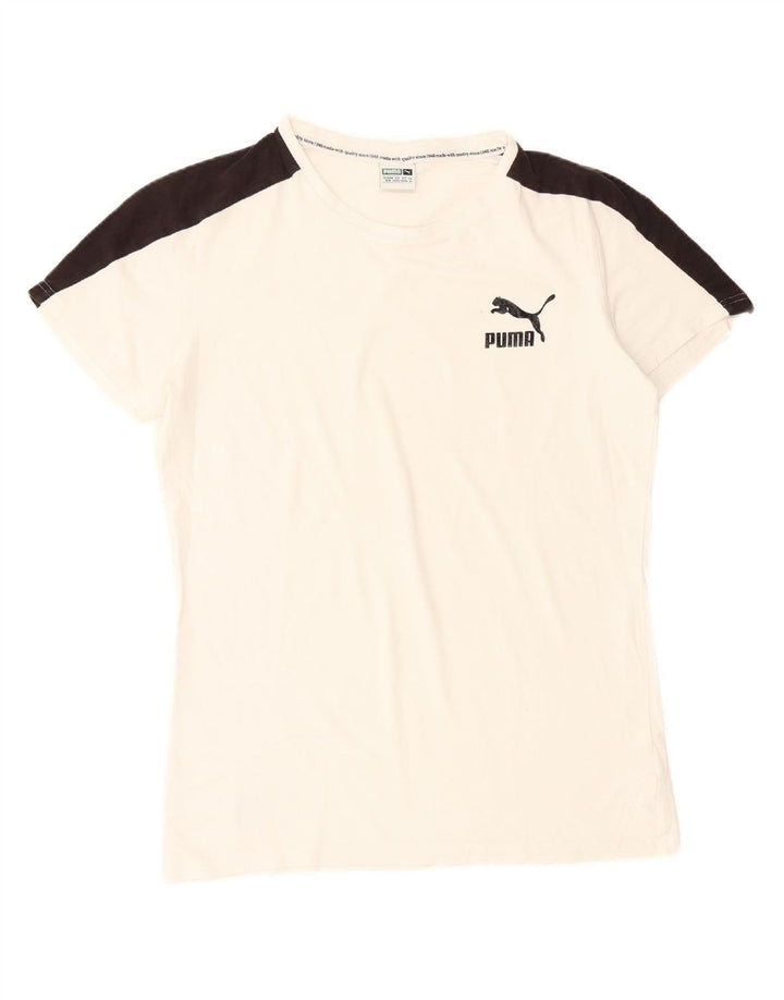 PUMA Mens T-Shirt Top Medium White Colourblock Cotton