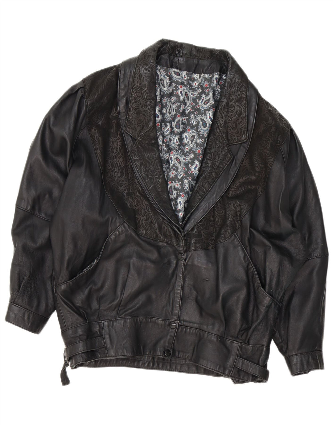VINTAGE Γυναικείο Δερμάτινο Μπουφάν UK 18 XL Black Paisley
