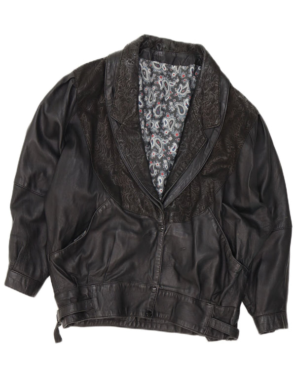 VINTAGE Γυναικείο Δερμάτινο Μπουφάν UK 18 XL Black Paisley