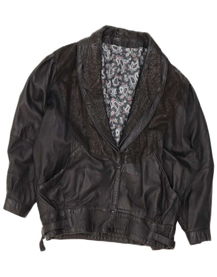 VINTAGE Γυναικείο Δερμάτινο Μπουφάν UK 18 XL Black Paisley
