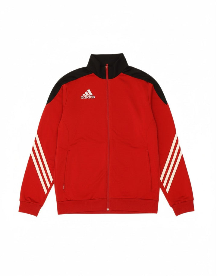 ADIDAS Boys Tracksuit Top Jacket 13-14 Years XL Red Colourblock Polyester