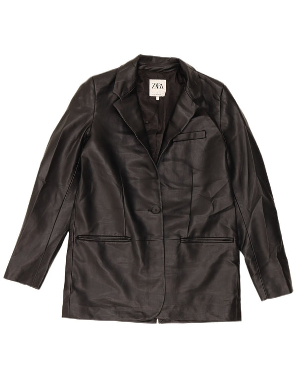Zara Γυναικείο μπουφάν blazer από συνθετικό δέρμα με 1 κουμπί UK 6 XS Μαύρο πολυουρεθάνη