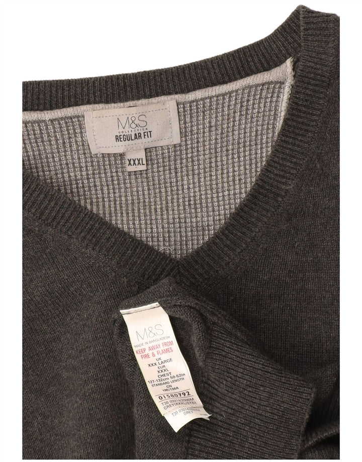 Marks & Spencer Ανδρικό πουλόβερ με κανονική εφαρμογή 3XL γκρι βαμβακερό