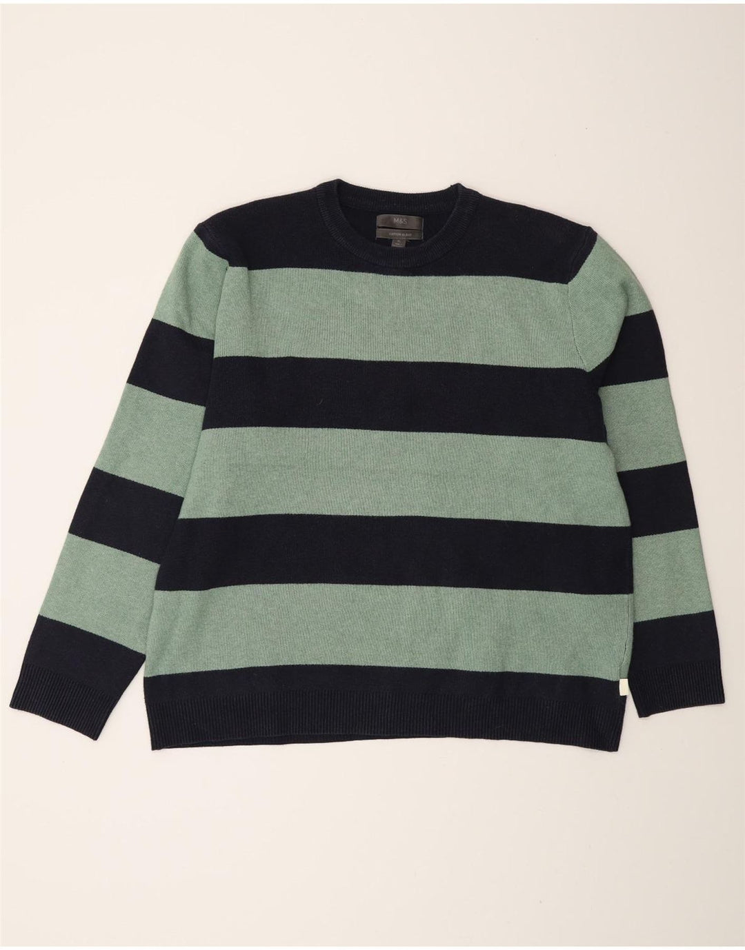 Marks & Spencer Ανδρικό πουλόβερ με λαιμόκοψη XL Navy Blue ριγέ