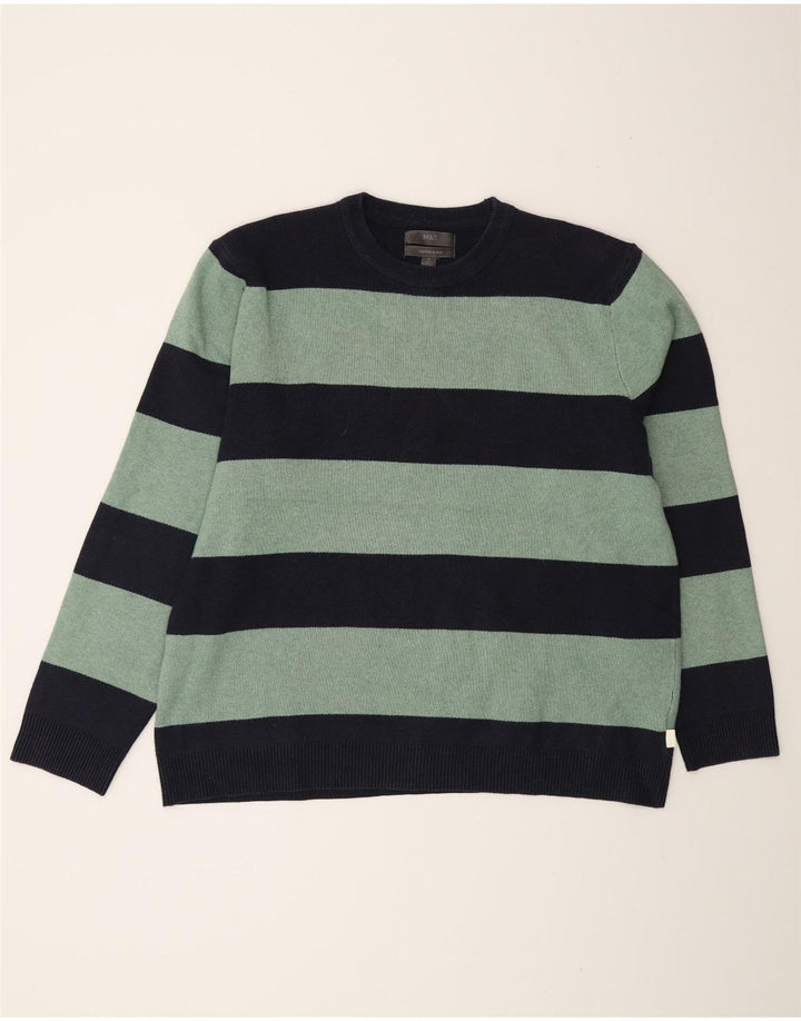 Marks & Spencer Ανδρικό πουλόβερ με λαιμόκοψη XL Navy Blue ριγέ