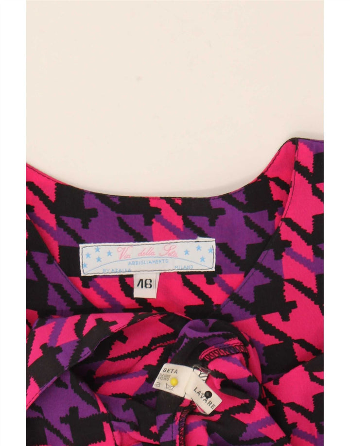 Vintage γυναικείο πουκάμισο oversized μπλούζα IT 46 μεγάλο ροζ Houndstooth μετάξι