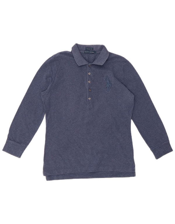 RALPH LAUREN Γυναικείο Skinny μακρυμάνικο μπλουζάκι πόλο UK 14 Large Navy Blue