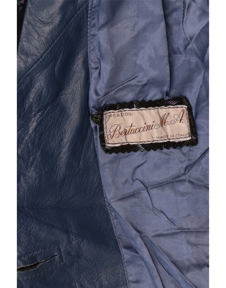 Vintage Γυναικείο Δερμάτινο Μπουφάν UK 14 Large Blue Floral Retro