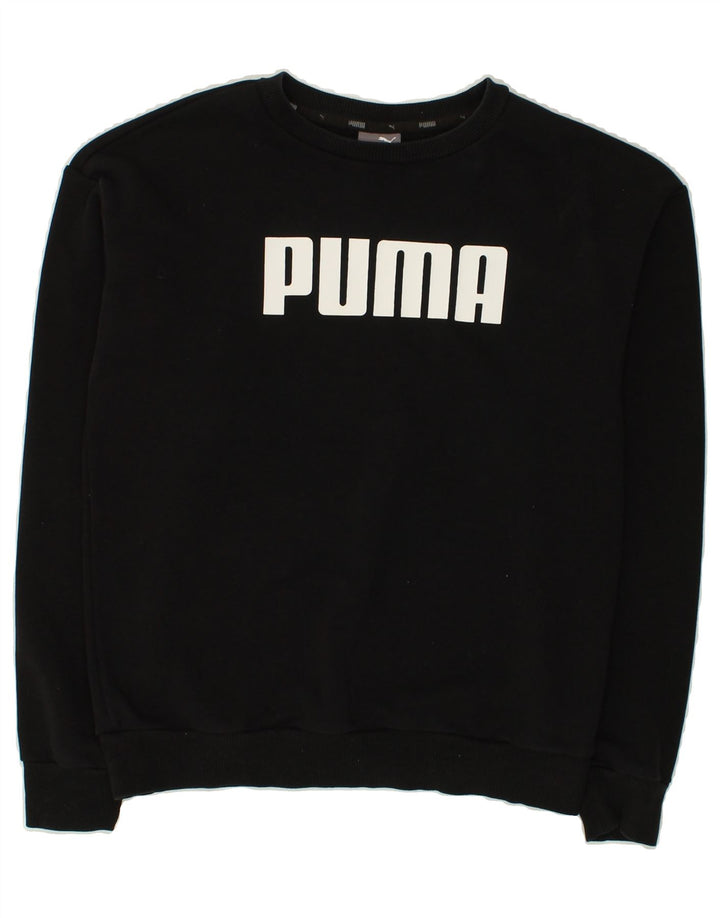 PUMA Womens Graphic Sweatshirt Jumper UK 8 Small Black Cotton | Vintage Puma | Thrift | Second-Hand Puma | Used Clothing | Messina Hembry 