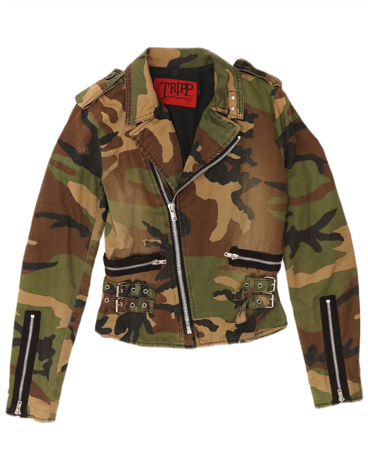 TRIPP NYC Γυναικείο Crop Military Jacket UK 10 Small Khaki Camouflage Cotton