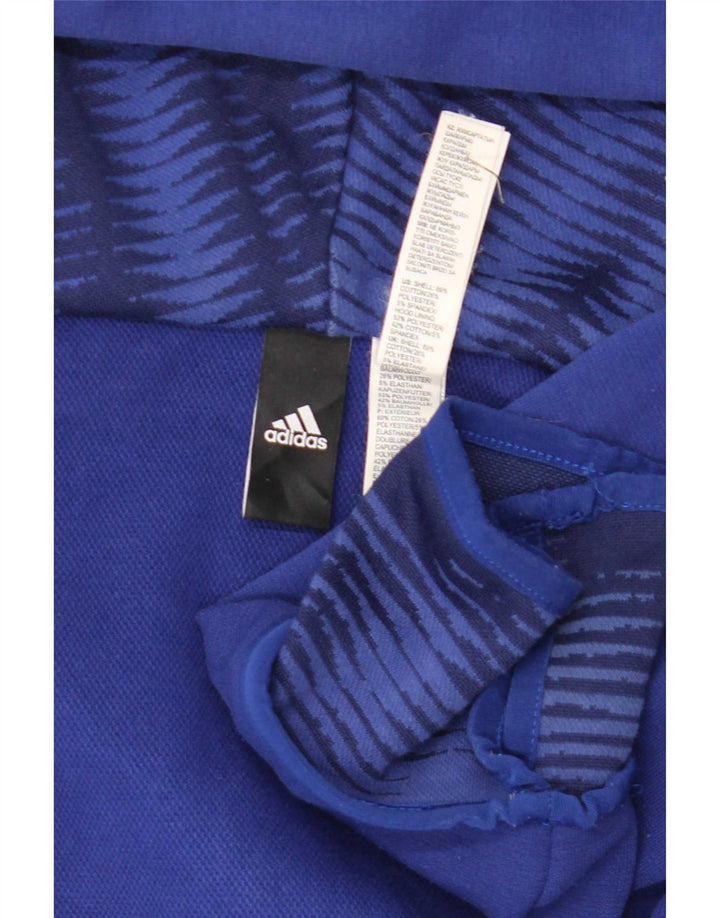 Ανδρικό πουλόβερ Adidas με φερμουάρ με κουκούλα μεσαίου μπλε βαμβακερό