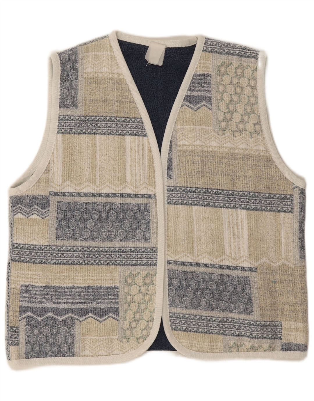 VINTAGE Womens Open Gilet UK 18 XL Beige Patchwork
