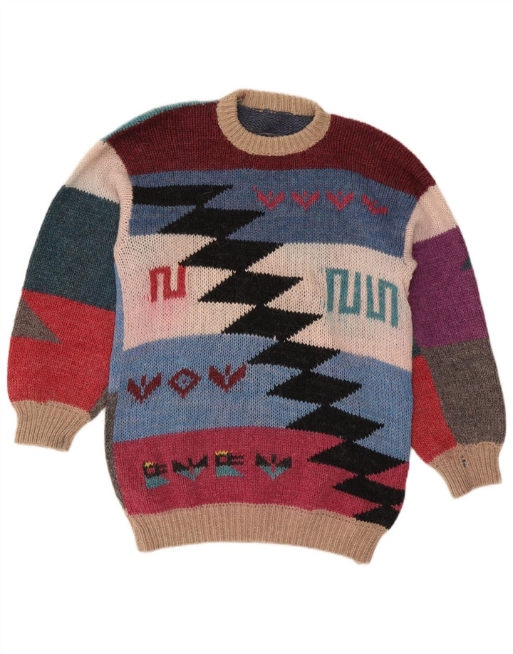 Vintage γυναικείο πουλόβερ με λαιμόκοψη UK 14 Medium πολύχρωμο