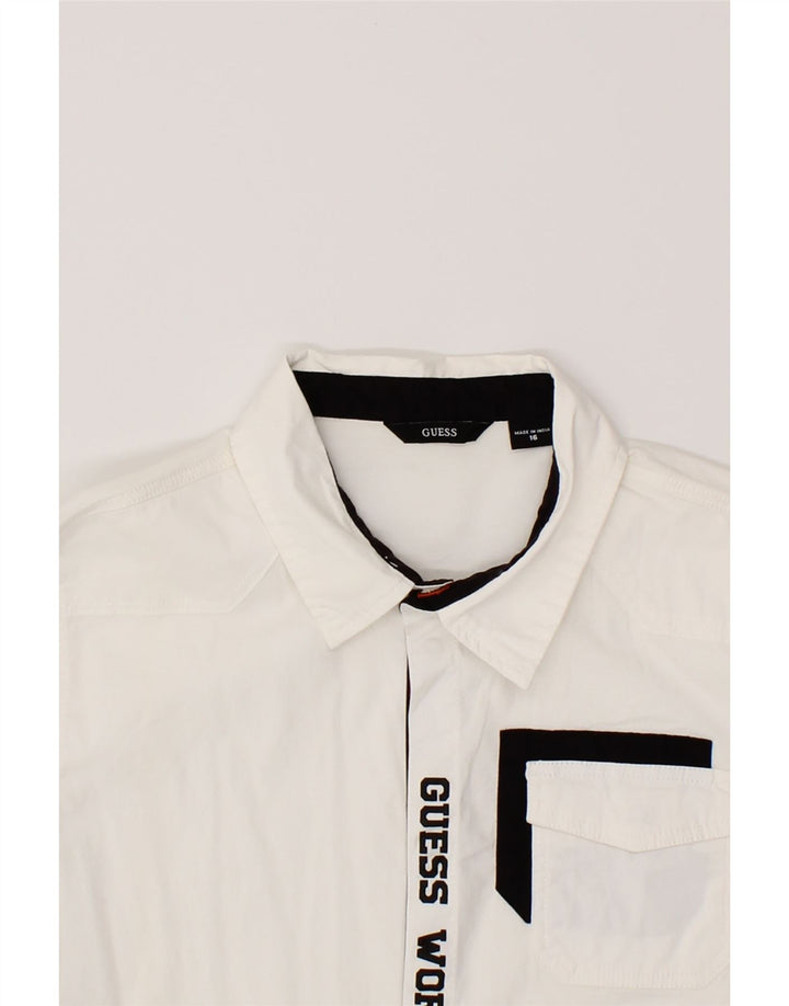 GUESS Boys Graphic Shirt 15-16 Years White Cotton Vintage Guess and Second-Hand Guess from Messina Hembry 