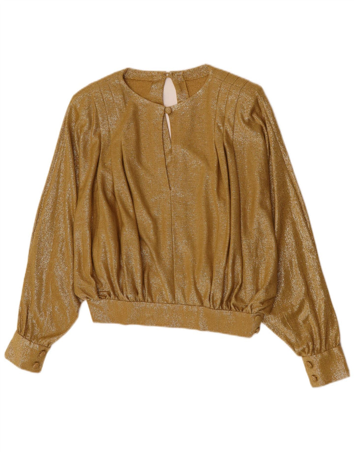 Vintage γυναικεία Crop μακρυμάνικη μπλούζα UK 12 Medium Gold