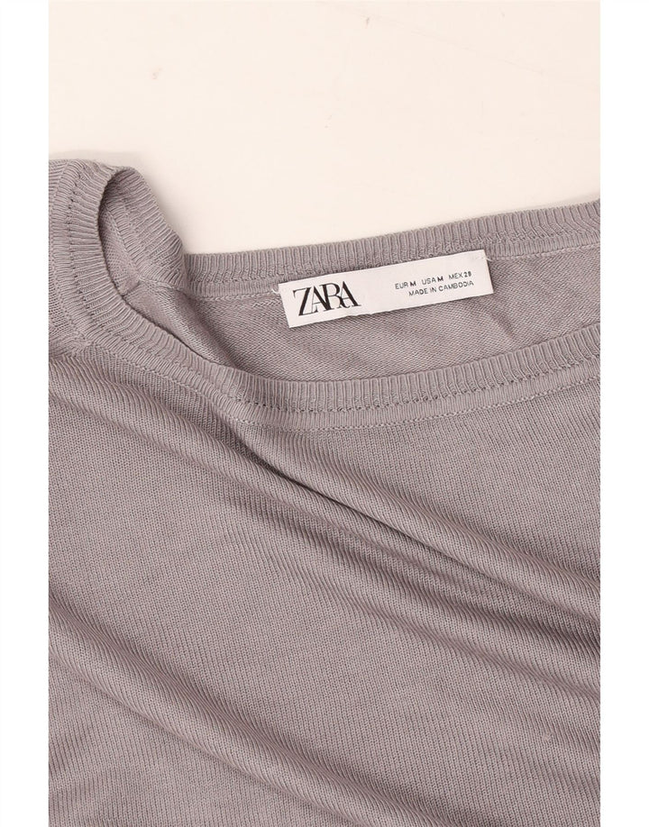 ZARA Γυναικείο πουλόβερ με λαιμόκοψη μεγάλου μεγέθους σκάφους UK 14 Medium Grey