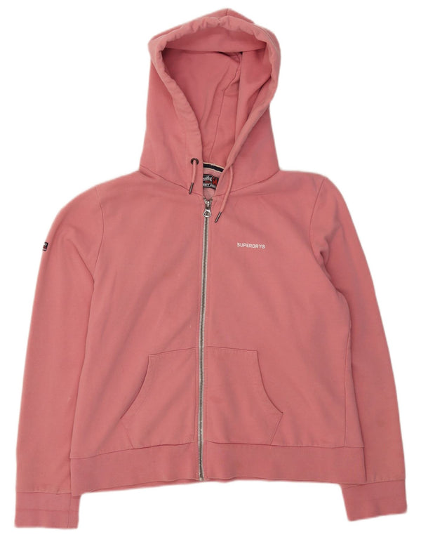 Superdry γυναικείο πουλόβερ με κουκούλα με φερμουάρ UK 16 μεγάλο ροζ βαμβακερό
