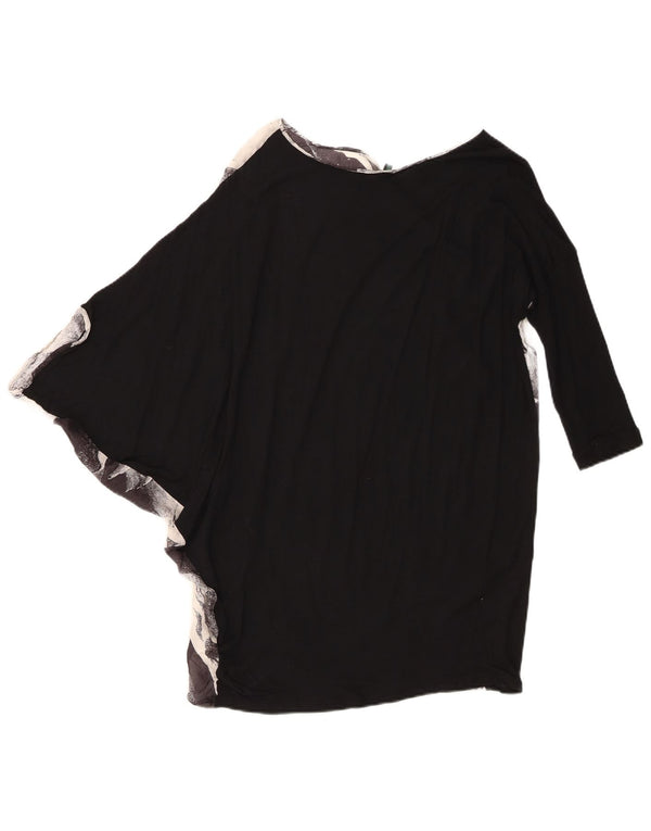Benetton Womens Batwing One Shoulder Top 10 Small Black Floral Silk