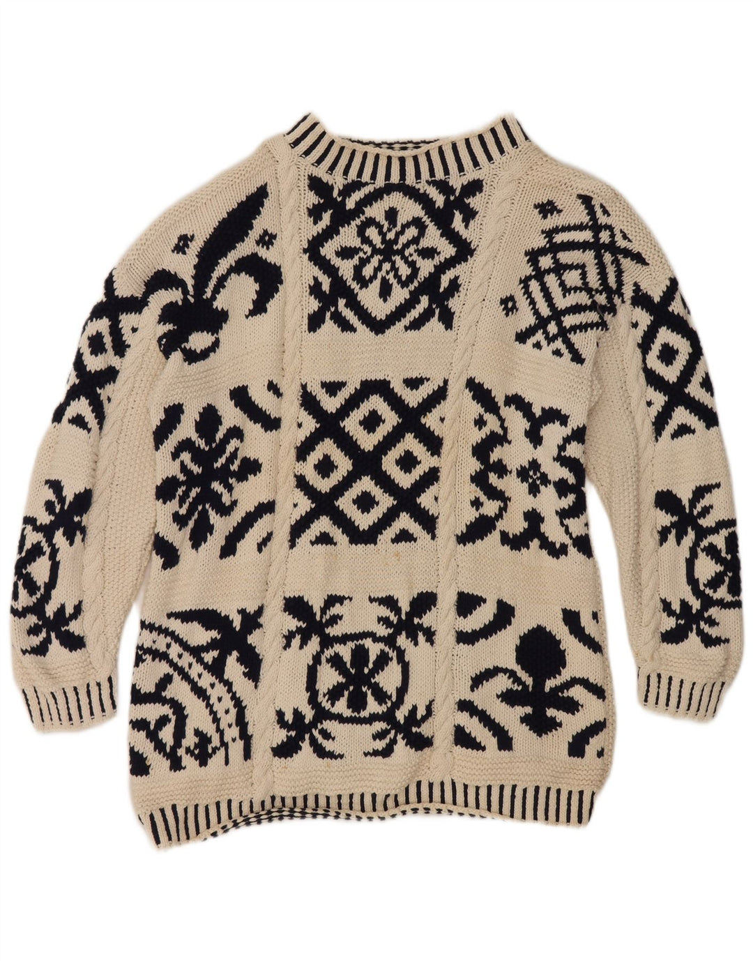 Vintage γυναικείο πουλόβερ με λαιμό χελώνα EU 38 Medium Off White γεωμετρικό