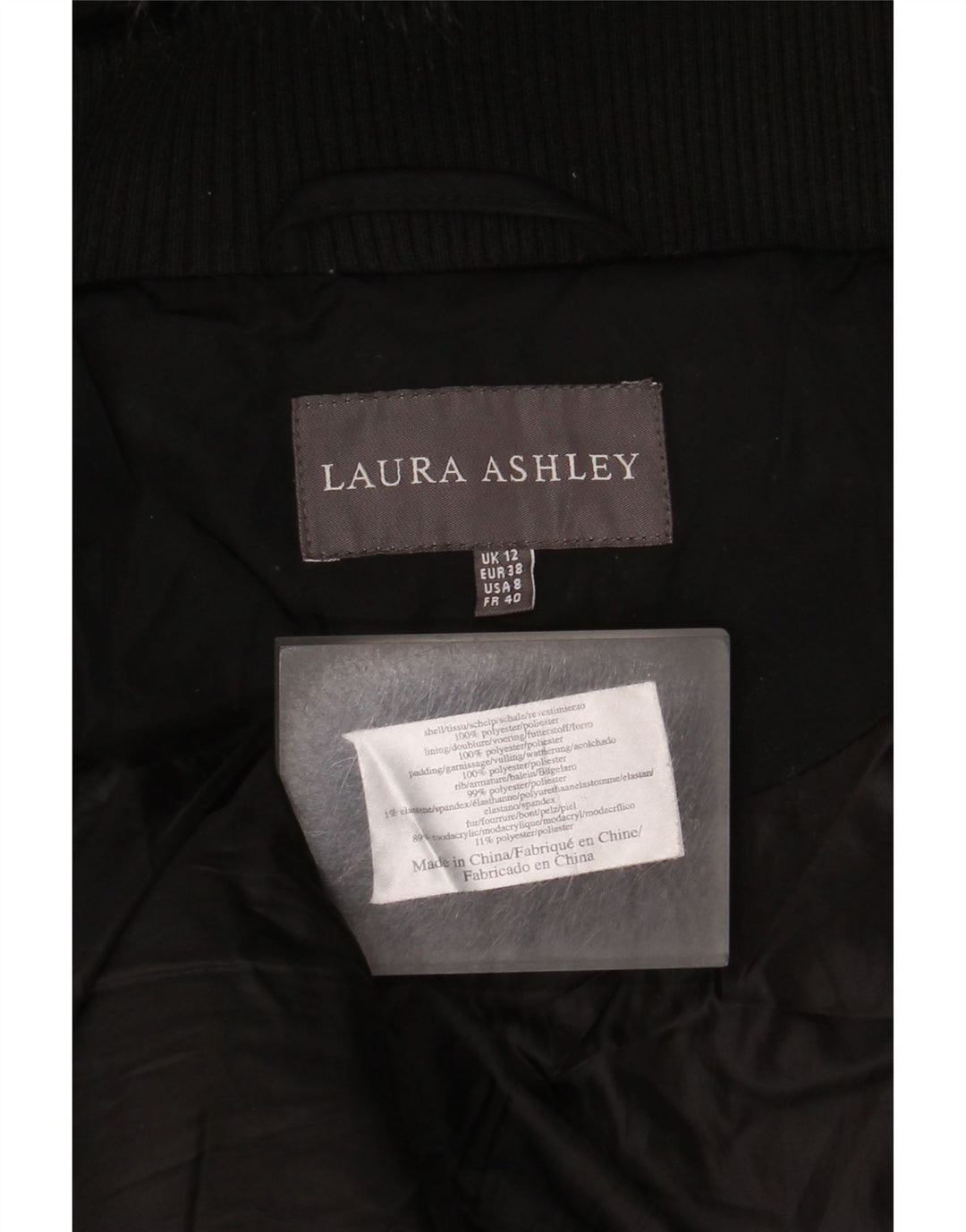 Laura Ashley Γυναικείο παλτό με κουκούλα UK 12 μεσαίο μαύρο πολυεστέρα