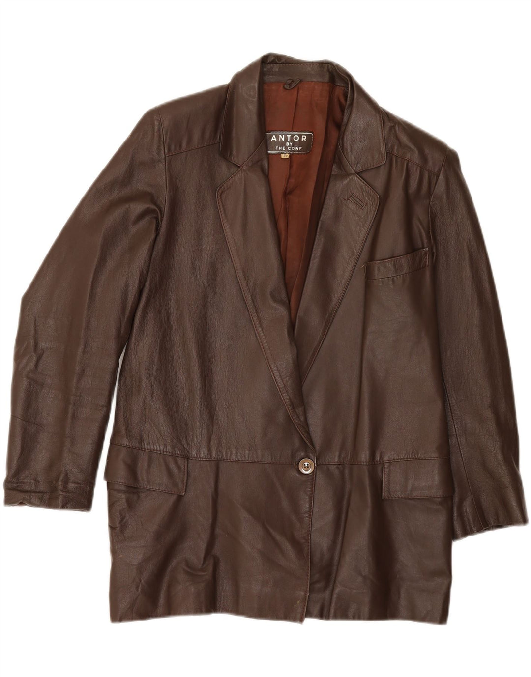 VINTAGE Womens 1 Button Leather Blazer Jacket IT 48 XL Brown Vintage Vintage and Second-Hand Vintage from Messina Hembry 
