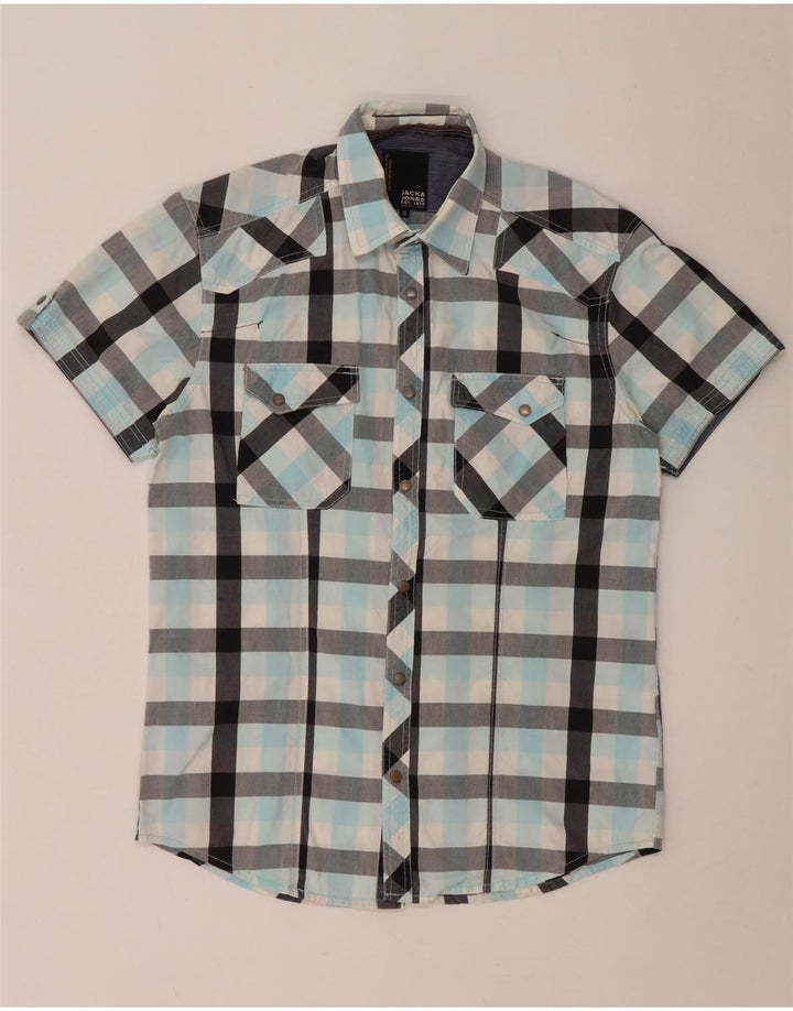 Jack & Jones Ανδρικό κοντομάνικο πουκάμισο από μεσαίο τιρκουάζ βαμβάκι