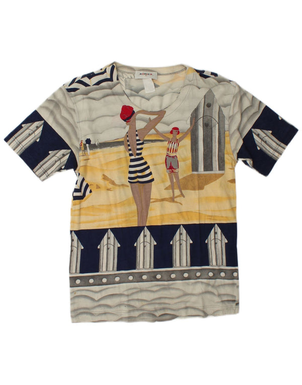 Rodier Womens Graphic T-Shirt Top UK 12 Medium Multicoloured Cotton