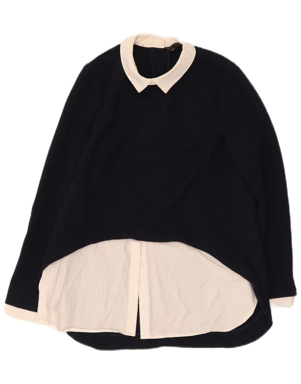 Zara Γυναικεία μακρυμάνικη μπλούζα τοπ UK 10 Small Navy Blue Colourblock