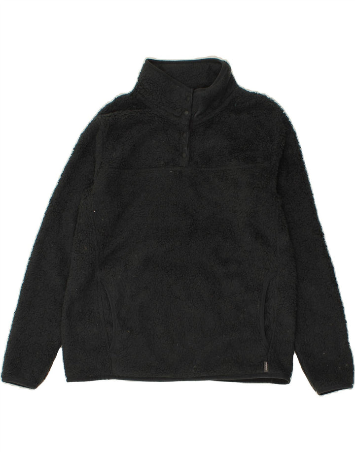 EDDIE BAUER Womens Button Neck Fleece Jumper UK 12 Medium Black Polyester Vintage Eddie Bauer and Second-Hand Eddie Bauer from Messina Hembry 