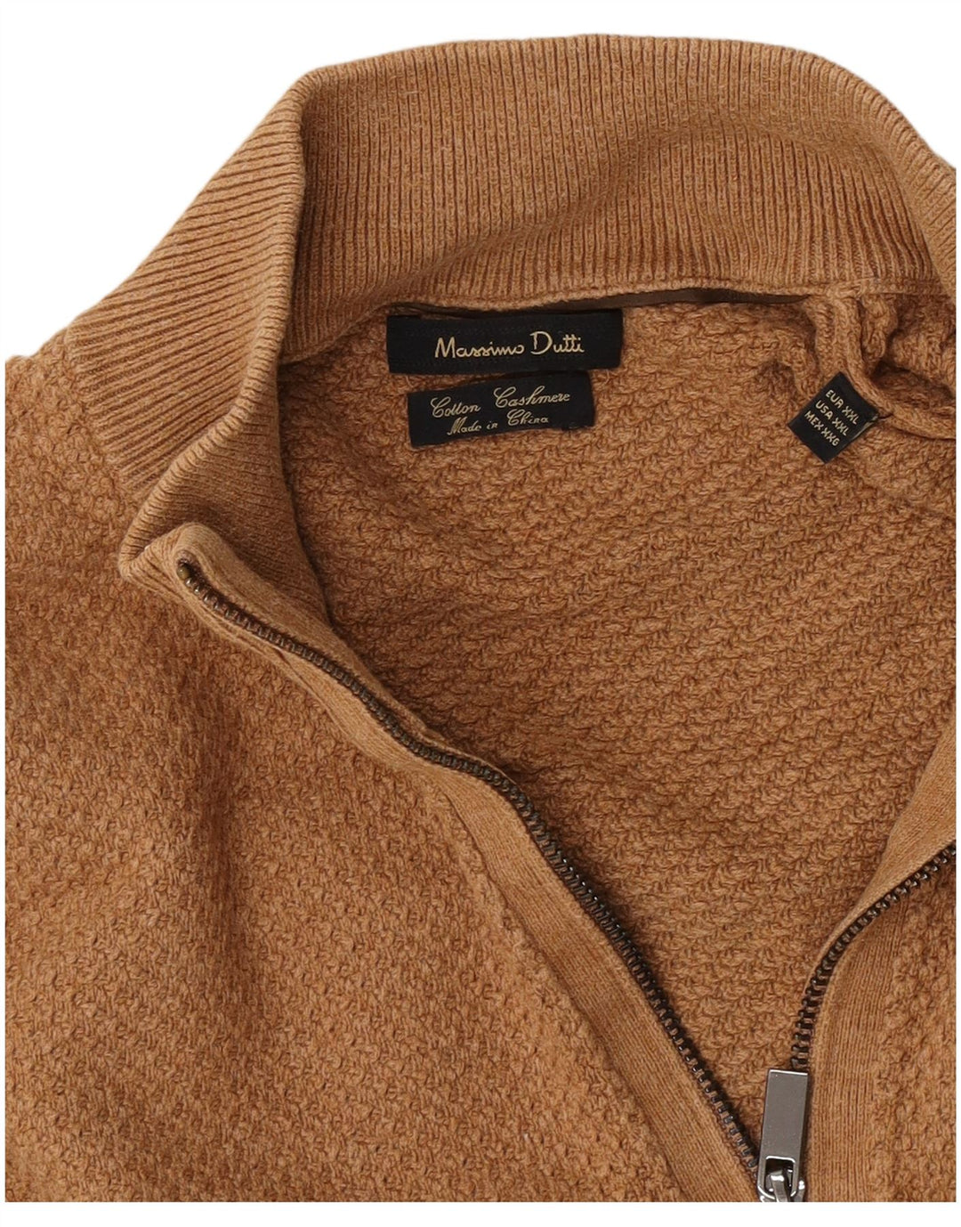 Ανδρικό πουλόβερ Massimo Dutti με φερμουάρ 2XL Καφέ βαμβακερό
