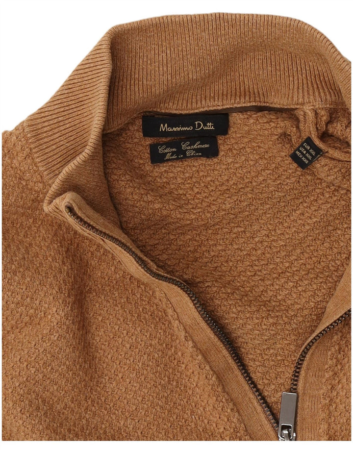 Ανδρικό πουλόβερ Massimo Dutti με φερμουάρ 2XL Καφέ βαμβακερό