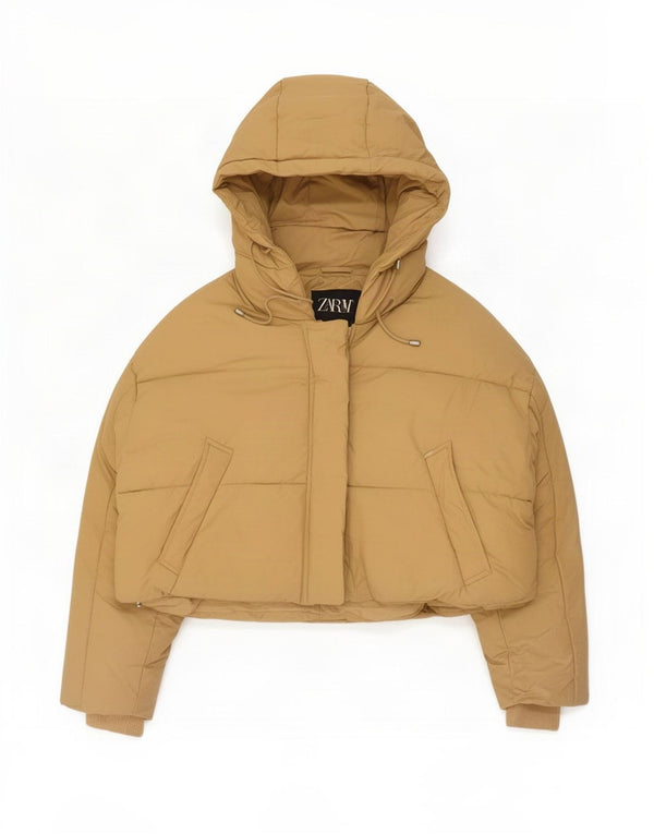 Zara Womens Hooded Oversized Padded Jacket UK 14 Medium Beige