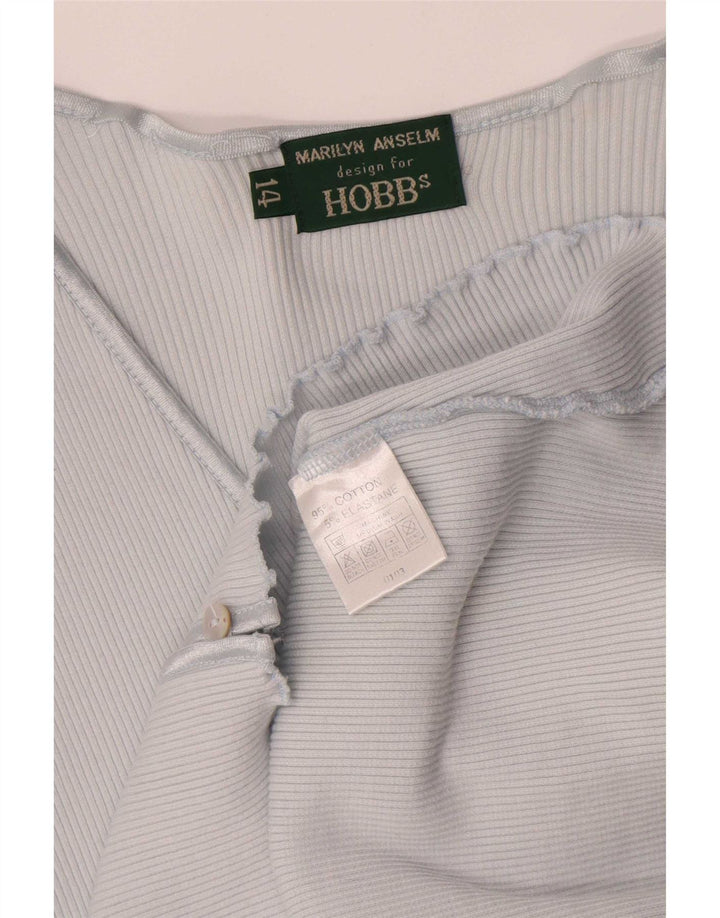 Hobbs Womens Crop Cardigan Top UK 14 Medium Blue Cotton