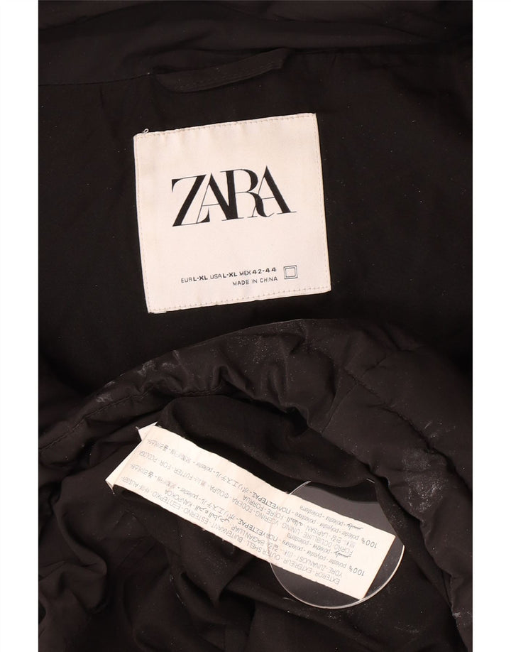 Zara Γυναικείο μπουφάν με κουκούλα UK 42 XL Μαύρο Πολυεστέρας