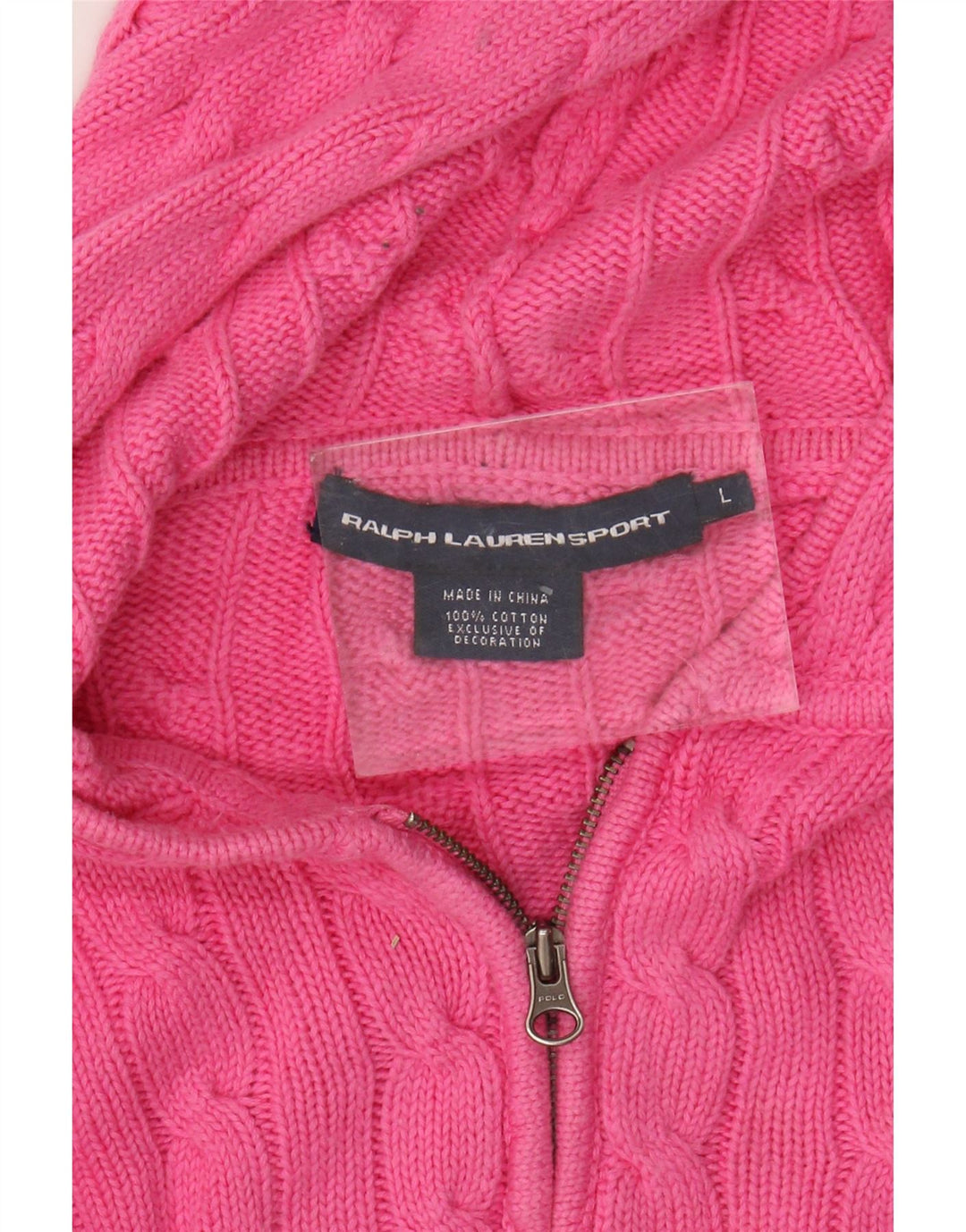 Ralph Lauren Γυναικείο πουλόβερ με κουκούλα Crop Cardigan UK 16 μεγάλο ροζ βαμβακερό