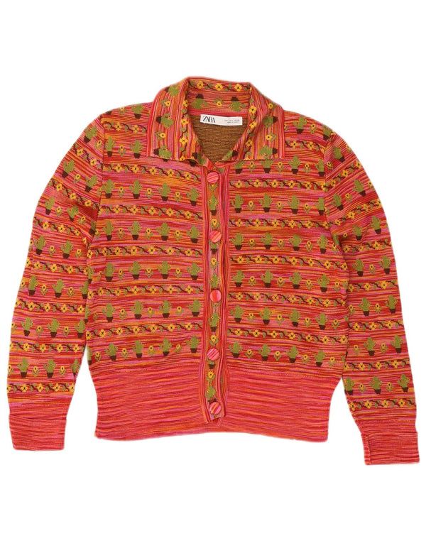 ZARA Γυναικεία 3/4 μανίκια Bolero Jumper UK 14 Μεγάλη κόκκινη φλοράλ βισκόζη