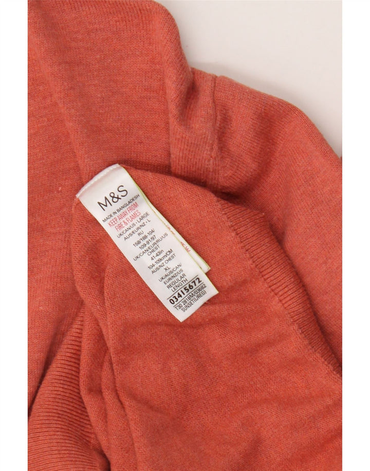 Marks & Spencer Ανδρικό πουλόβερ με λαιμόκοψη V-λαιμόκοψη μεγάλο πορτοκαλί βαμβακερό