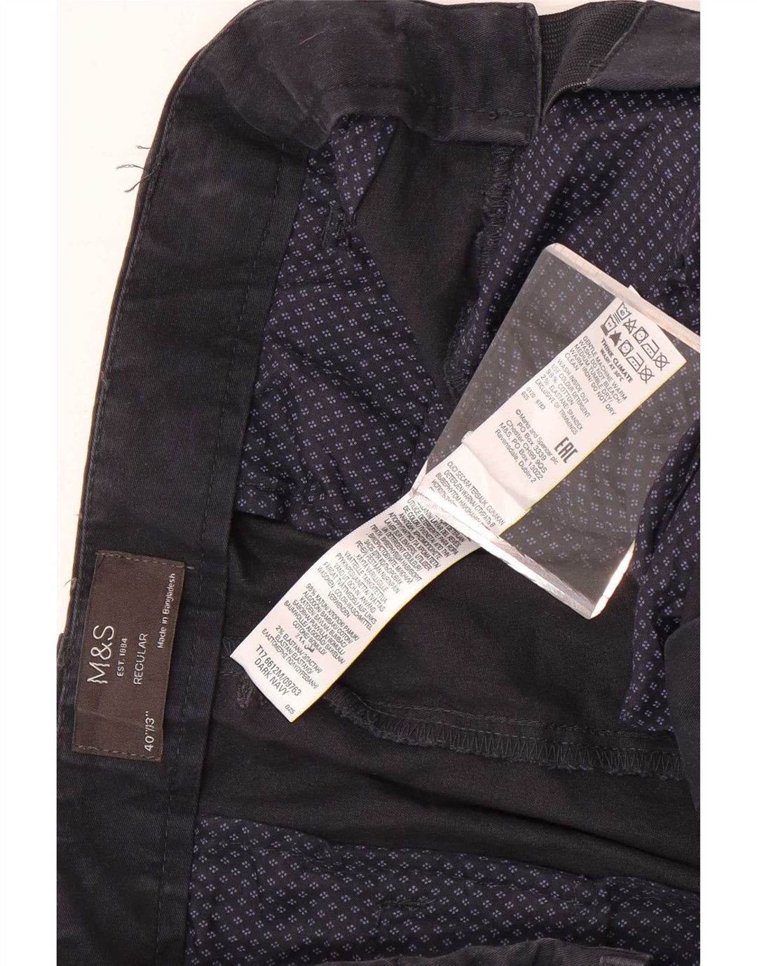 Marks & Spencer Ανδρικό κανονικό παντελόνι Chino W40 L33 Navy Blue Cotton